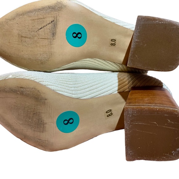 Size 8 oak white stretchy ankle boots chunky heels - Picture 5 of 12